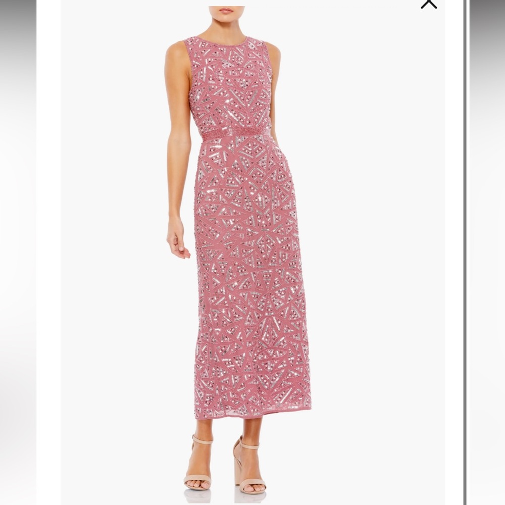 Mac Duggal Geometric Patterned Sequin Midi Cockta… - image 1